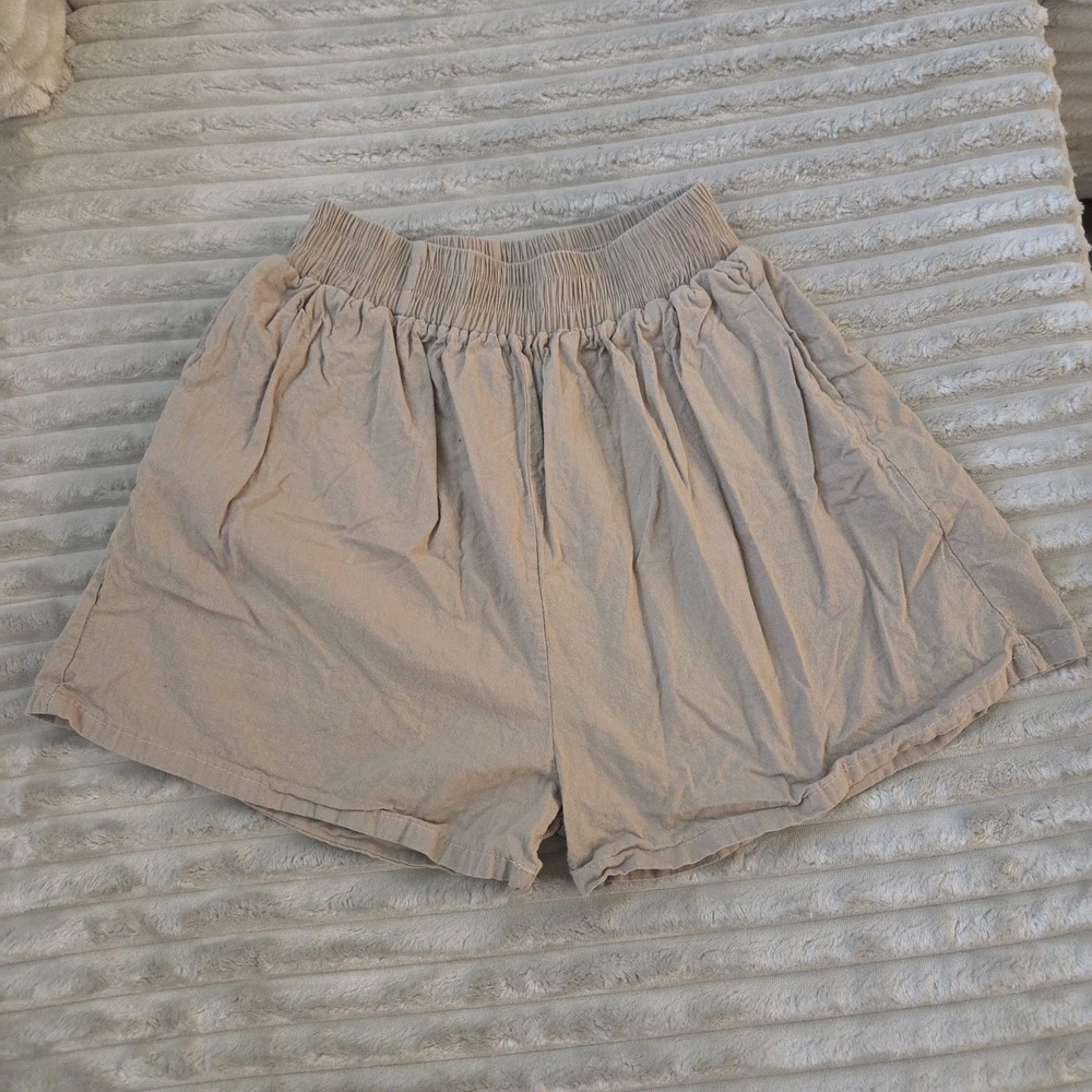 Womens Size M Khaki Shorts Breathable Loose Fit High Waist Elastic Band Pleated